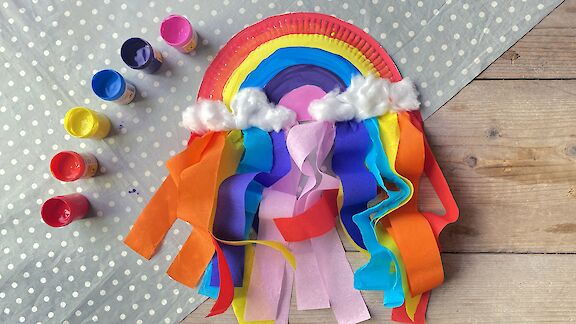 Regenbogen basteln aus Papptellern