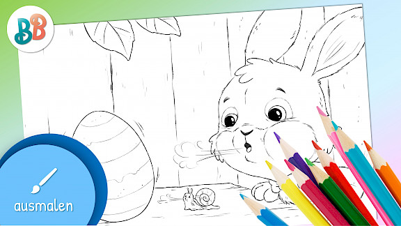 Ausmalbild: Osterhase pustet Ei trocken | Ausmalbilder Ostern