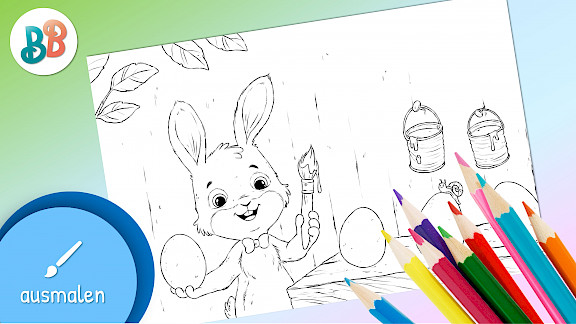 Ausmalbild: Osterhase bemalt Eier | Ausmalbilder Ostern