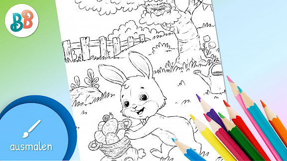 Ausmalbild: Osterhase mit Eiern | Ausmalbilder Ostern