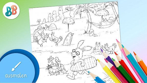 Ausmalbild: Osterhase am Strand | Ausmalbilder Ostern